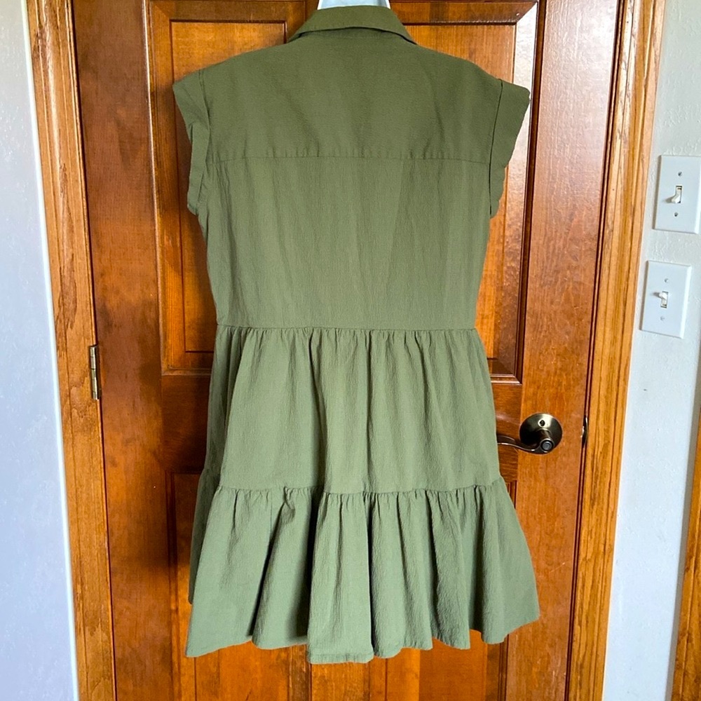 Veronica Beard Trisha Tiered Shirt Green Dress with liner Button Down Size Large - Picture 7 of 15